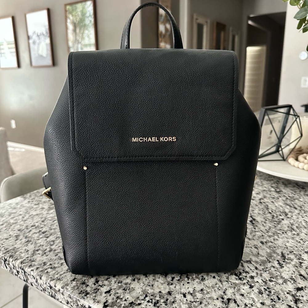 Michael Kors Black Backpack with Gold Accents